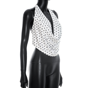 Viviblook D26TP190 Women Summer Vest New Polka Dot Print Sexy Sleeveless Halter Swinging Collar <b>Backless</b> Lace Up Tank <b>Top</b> - Product Image 4