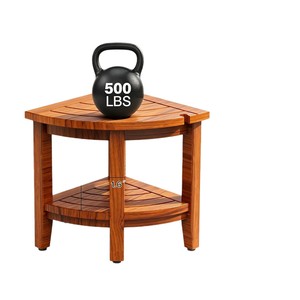Tabouret de salle de bain en teck en forme d'éventail, siège de douche d'angle double couche en bois massif triangulaire pour personnes âgées, utilisation dans la baignoire - Product Image 5