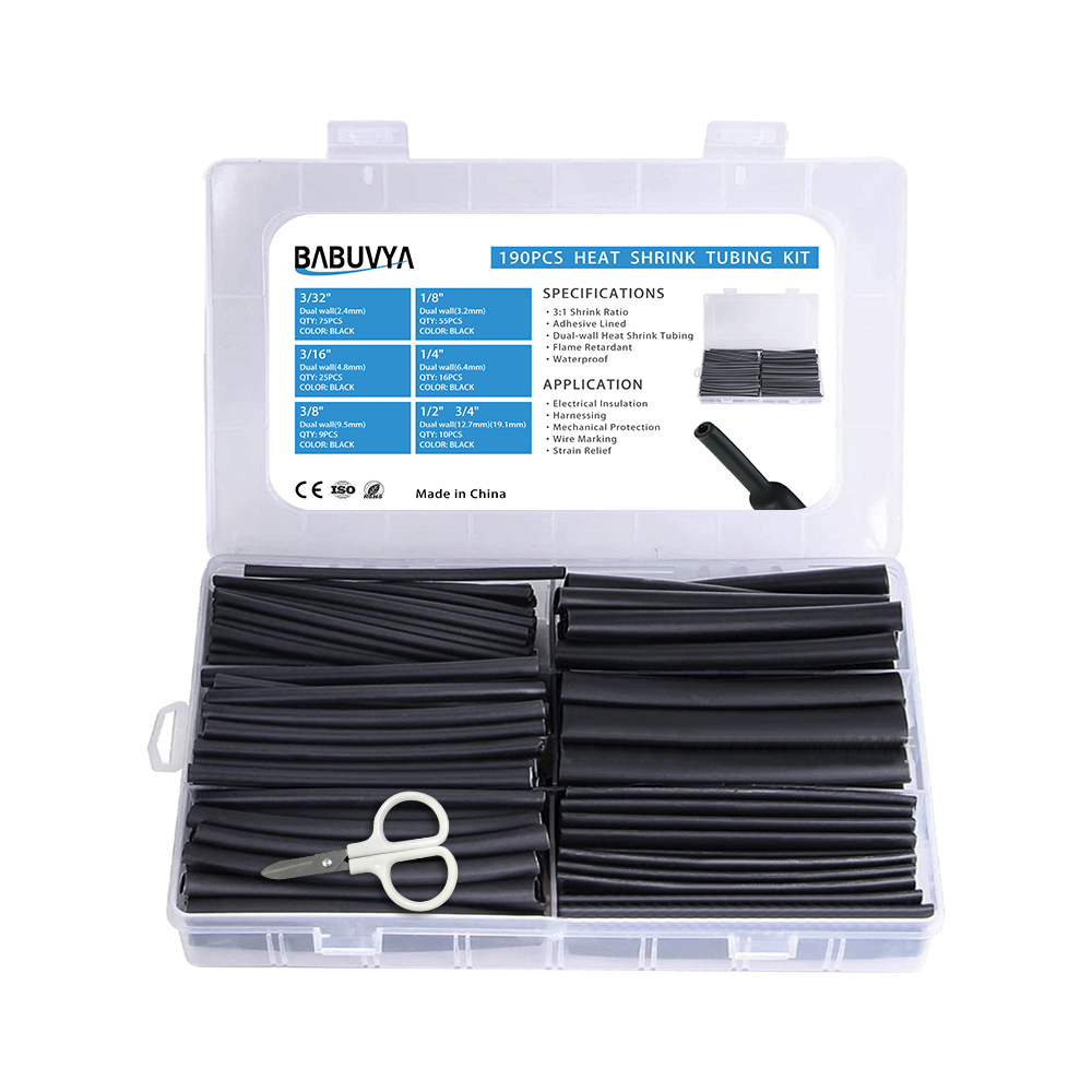 Heat shrink tubing kawat konektor shrink wrap shrink plastik kawat hitam lengan pelindung 180 PCS