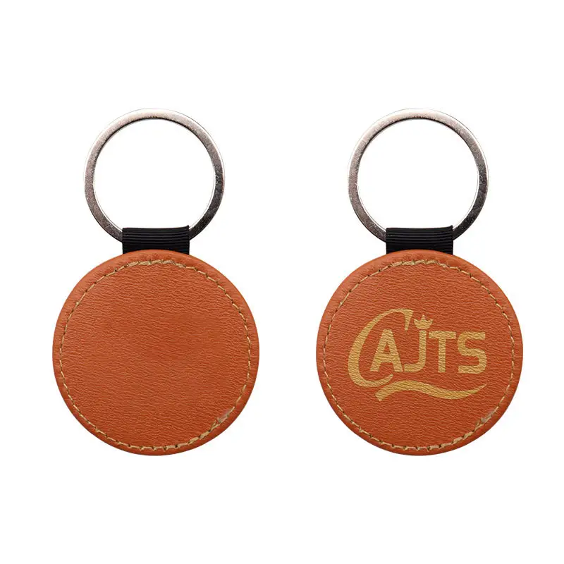 Logotipo personalizado Laser Esculpido PU Round Keychain Carteira Chaveiro De Couro