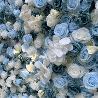 Nouvelle Murale de Fleurs Artificielles Faite à la Main, Mur de Roses en Soie Bleues Enroulable 8x8 pieds, Panneau de Fond pour Décoration Maison et Mariage