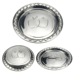 Bandeja Redonda <span class=keywords><strong>de</strong></span> Acero Inoxidable para Servir, Plato para Frutas y Alimentos con Diseño <span class=keywords><strong>de</strong></span> Manzana, Plato Metálico Duradero para Cocina, Hogar, Restaurante, Hotel - Product Image 6