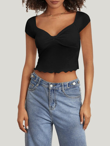 Sommer-<span class=keywords><strong>Sale</strong></span>: Sexy Damen-T-Shirt mit V-Ausschnitt und kurzen Ärmeln im Euro-Stil, schmal geschnitten, mit Rüschen, lässig, modisch, für Alltag und Party - Product Image 3