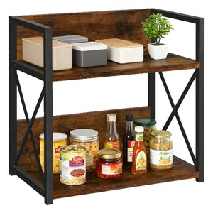 Double Layer <b>Storage</b> Rack Brown Steel Frame <b>Kitchen</b> Countertop Organizer Spice <b>Jar</b> Shelf 2 Tier - Product Image 1