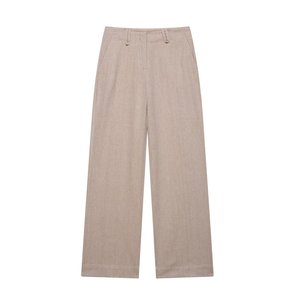 Pantalones de Pierna Ancha de Cintura Alta para Mujer, 100% Algodón, Tela Oxford, Transpirables, Largos, de Color Sólido, Casuales, de Corte Holgado - Product Image 1