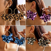 Vente en gros de boucles d'oreilles géométriques circulaires en pierres précieuses boucles d'oreilles en tissu léopard coloré pour bijoux