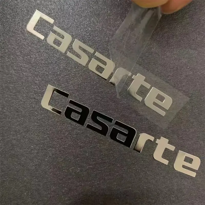 Autocollant d'étiquette en métal avec logo de textes de luxe en relief or 3d