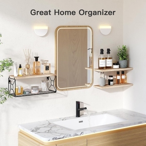 Supporto da parete galleggiante in <span class=keywords><strong>legno</strong></span> Organizer porta-oggetti da bagno per <span class=keywords><strong>carta</strong></span> <span class=keywords><strong>igienica</strong></span> porta-asciugamani portaoggetti - Product Image 5