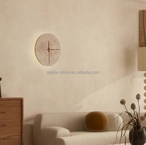 Wabi-sabi phong cách màu be travertine đá cẩm thạch sang trọng đồng hồ treo tường thiết kế - Product Image 3