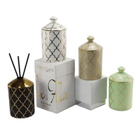 Vente en gros de pot en relief imprimé personnalisé de luxe Synwish Bougie parfumée en cire de soja dans des bocaux en céramique