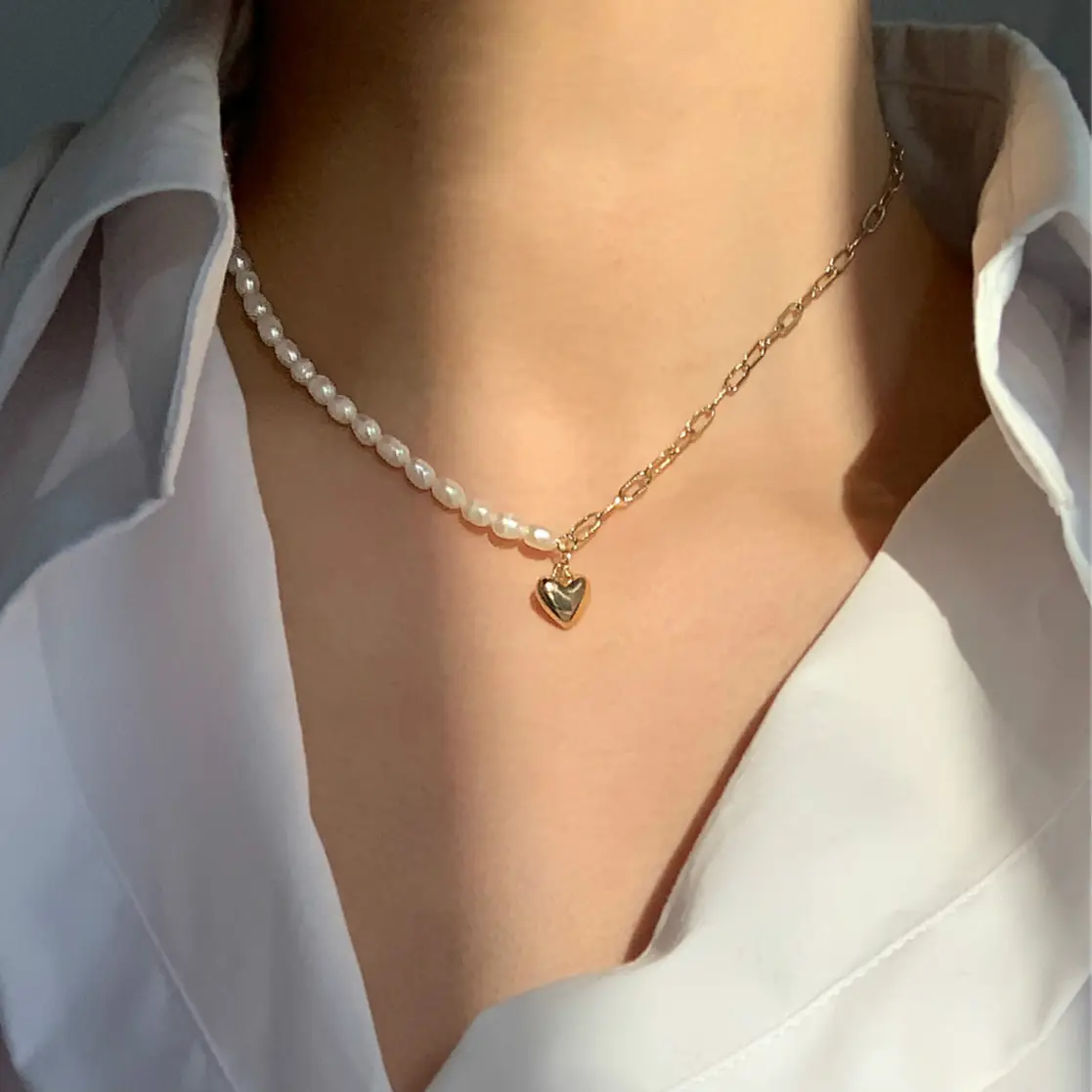 Collier ras du cou avec pendentif cœur en or 14K, bijoux fabuleux pour femmes, colliers de perles naturelles douces 2021 pour femmes