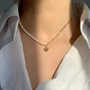 爱心吊坠14k镀金项链项链神话般的女性饰品2021甜美的天然珍珠项链