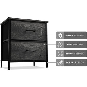 Usine OEM & ODM Tiroirs Commode Commode Commode Cadre en métal et dessus en bois Table de chevet avec 2 tiroirs Tables d'extrémité de chambre à coucher - Product Image 5