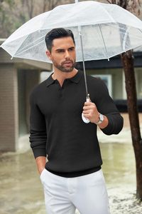 COOFANDY-Para <span class=keywords><strong>Hombre</strong></span>, Suéter de Manga Larga de Punto Ligero e Informal, <span class=keywords><strong>Camisa</strong></span> Polo <span class=keywords><strong>con</strong></span> Logotipo Frontal, Ropa Informal, Otoño - Product Image 4