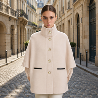PRETTY STEPS Manteau court en laine double face pour femme, col montant, style cape, mode automne, style doux, vente en gros