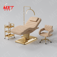 Mobilier moderne pour salon de beauté Lit de spa en cuir rose 3 moteurs Lit de massage électrique à base dorée avec tabouret et chariot