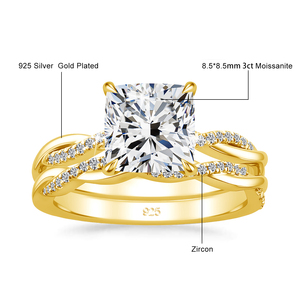 Luxe Kwaliteit Verloving Sieraden Ring Voor Dames <span class=keywords><strong>3ct</strong></span> Kussen <span class=keywords><strong>Moissanite</strong></span> 925 Sterling Zilveren Koppels Ring Set - Product Image 4