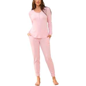 Ensemble de pyjama en viscose de bambou rose pour femmes, manches longues, vêtements de nuit doux en Tencel Modal Coton, vêtements de détente - Product Image 1