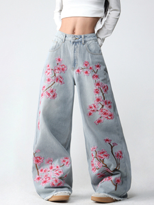 Nouveau <span class=keywords><strong>Jean</strong></span> Large en Denim Brodé Taille Mi-Haute pour Femme, Style Tendance et Personnalisé - Product Image 6