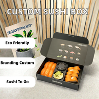Boîte à sushi personnalisée en papier couché jetable avec laminage mat, gaufrage et impression brillante, emballage alimentaire avec séparateur pour plats à emporter