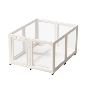 Parc pour animaux modulaire robuste, dernière tendance américaine, avec plateau de sol intégré et roulettes, clôture <span class=keywords><strong>mobile</strong></span> anti-rayures pour <span class=keywords><strong>chien</strong></span> d'intérieur - Product Image 1