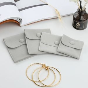 Pochette à bijoux en velours de luxe personnalisée avec bouton pression, pochette à bijoux en coton, pochette à bijoux en microfibre, pochette d'emballage pour bijoux beige - Product Image 1