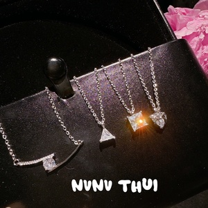 Collar de diamante único en forma de corazón, huevo de Paloma, cadena de eslabones cuadrados geométricos de latón brillante, estilo princesa de circón sonriente - Product Image 3