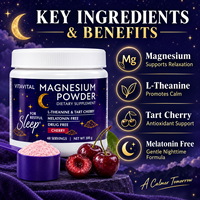 Poudre de glycinate de magnésium pour le sommeil, L-Théanine, Tar Cherry pour un sommeil réparateur, soulagement du stress, complément alimentaire OEM