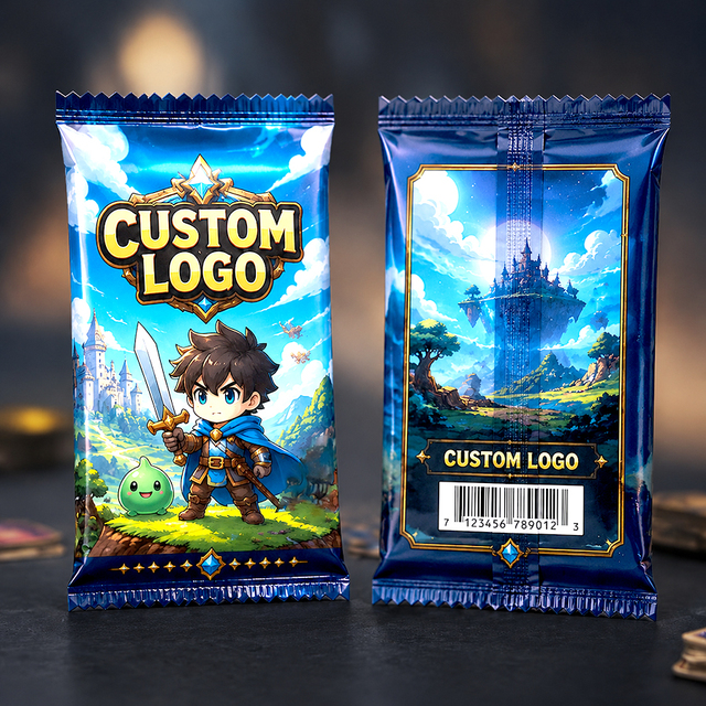 Custom Printed Holographic Heat Sealed Foil Mylar Pouches TCG Trading Card Sleeves Booster Pack Wrapper Packaging Bags
