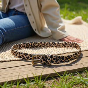 Ceinture imprimée léopard 2,5 cm, design simple, ceinture en tissu pour femmes et hommes - Product Image 2