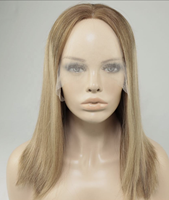 Perruque Sheitel Kosher en Cheveux Humains Vierges, Dessus en Soie, Blond Mèches, Lisse, Effet Cuir Chevelu Réaliste, pour Patients Atteints de Cancer et Perte de Cheveux Médicale