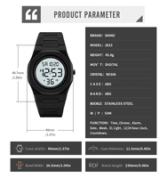 Montre numérique SKMEI 2613 à succès, étanche 50M, chronographe, alarme, lumière EL, bracelet ABS classique, design sportif et tendance, vente en gros