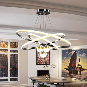 Lustre LED rond moderne en acier inoxydable noir pour salle à manger, lumière blanc chaud 3500K, dimmable, culot E27 - Product Image 1