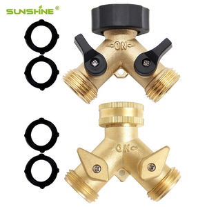 SUNSHINE Répartiteur de <span class=keywords><strong>tuyau</strong></span> <span class=keywords><strong>d</strong></span>'<span class=keywords><strong>arrosage</strong></span> Heavy Duty 2 Voies <span class=keywords><strong>Tuyau</strong></span> <span class=keywords><strong>d</strong></span>'eau en laiton massif Répartiteur en Y 2 Vannes avec 2 Rondelles en caoutchouc supplémentaires Filetage US - Product Image 1