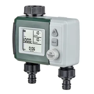 New Smart Waterproof Big Screen Green 2 Port 2 Outlet Dual Automatic Water Timer For Garden Plant Irrigation System