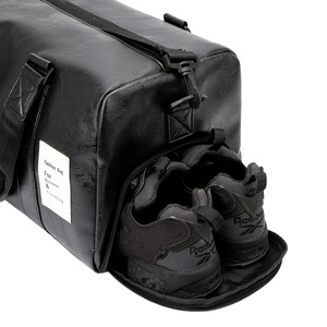 Bolsa de Lona Personalizada de Lujo Estilo Europeo en Cuero Negro para Yoga, Gimnasio, Zapatos, Viajes y Deportes - Product Image 4