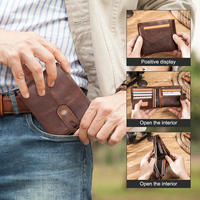 CONTACT'S Dompet Pria Kasual Kulit Crazy Horse Dompet Koin RFID Desain Hasp Dompet Kulit Sapi Dompet Clutch untuk Pria Carteras