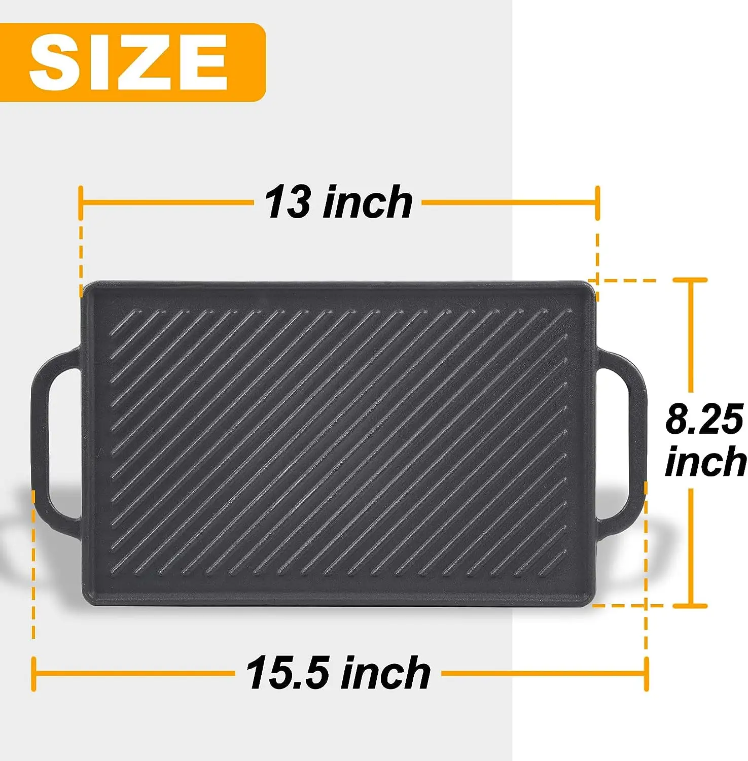Cast Iron Reversible Grill Griddle Double Sided Grill Pan Perfect for Gas Grills and Stove Tops Baking Flat Ribbed Griddle Plate