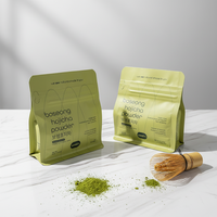 Sachet plat en plastique mat imprimé vert avec pochette zippée, emballage alimentaire pour poudre de Hojicha Boseong 150g