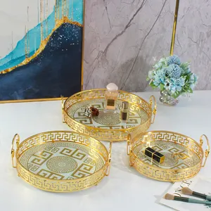 2024 Storage Table Perfume Vanity Home Decor Round Jewelry Luxury Gold Glass Metal Serving Decorative Tray