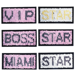 Parches de Lentejuelas Reversibles con Letras Bordadas Termoadhesivas para Ropa y Accesorios: "<span class=keywords><strong>PARIS</strong></span>, VIP, STAR, BOSS" - Product Image 2