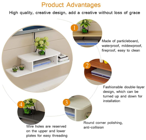 Mensola <span class=keywords><strong>TV</strong></span> Sospesa a Parete, Console Multimediale, Ripiani per Router e DVD, per PS4/Decoder/Console di Gioco e Dispositivi di Streaming - Product Image 4