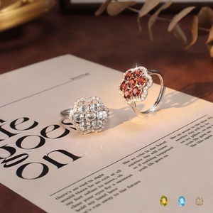 Bagues Fleur Délicates en Argent Sterling 925 avec Pierres Naturelles Ovales 3*7mm Serties Pavé, Bijoux Ajustables en Pierres Précieuses Colorées pour Femme - Product Image 2