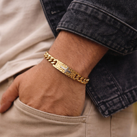 VEWANT Bracelet Chaîne Cubaine pour Homme en Acier Inoxydable 316 Plaqué Or 18K, avec Symbole Infini Martelé et Croix Découpée, Thème Religieux