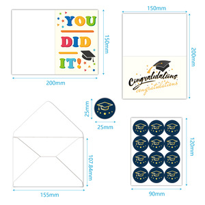 Ensemble de cartes de remise de diplôme <span class=keywords><strong>style</strong></span> écriture manuscrite anglaise, cartes de vœux estampées à chaud, autocollants de scellage d'enveloppes, design créatif dessiné à la main sur <span class=keywords><strong>papier</strong></span> - Product Image 4