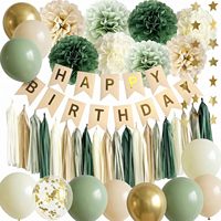 Grüne Happy Birthday Party Dekoration Retro Nude Elfenbein Dunkeloliv Karton Tischdekoration Banner Luftballons Partyzubehör Festlich