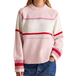 Women Christmas Knit Sweater Color Block Raglan Sleeve Oversized Crew Neck Pullover Winter Holiday <strong>Jumper</strong> - Product Image 4