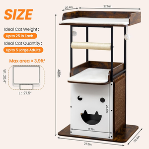 Wood Modern <b>Cat</b> <b>Tree</b> Tower Tall Wooden <b>Cat</b> <b>Trees</b> with Big Perch Bed, Multi-Level Condo with Scratching Board Posts - Product Image 6
