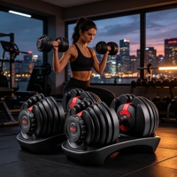 Haltères réglables en acier et silicone 40 kg (90 lb) avec poignée rotative à sélection rapide pour exercices de base à domicile