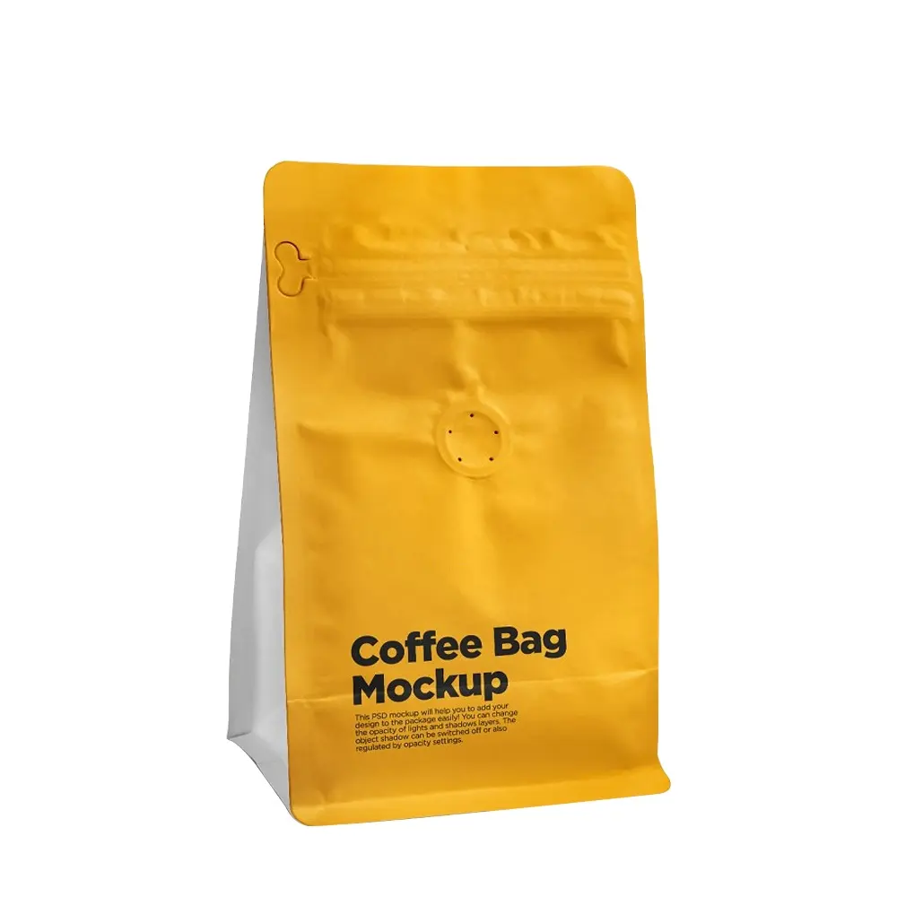 नई डिजाइन कस्टम फ्लैट नीचे के साथ पैकेजिंग जिपर, पर्यावरण के अनुकूल के साथ कॉफी पैकेजिंग थोक पैकेजिंग कॉफी बैग वाल्व